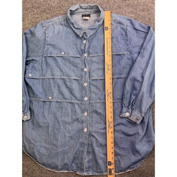 Vintage Hunters Run Blouse Women's CO Blue Denim Long Sleeve Button Embellished - Picture 3 of 8